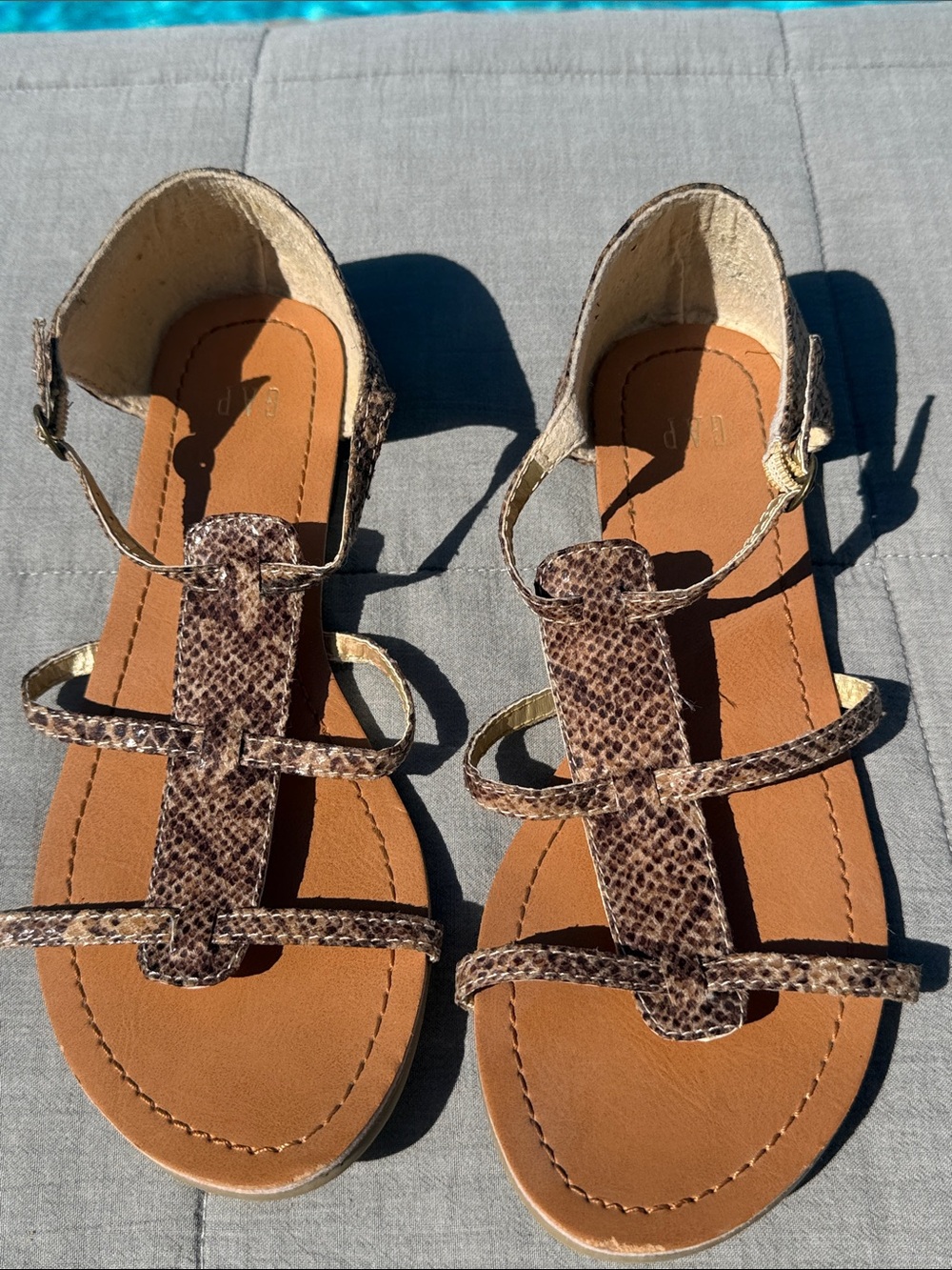 GAP Brown Snake-Print T-Strap Sandals